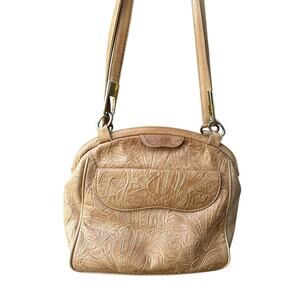 Vintage etched leather purse hippie natural minimalist earthy nature classy 2000